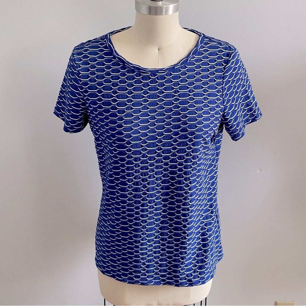 East 5th Petite Blue and White Top- Size Medium Petite- NWT